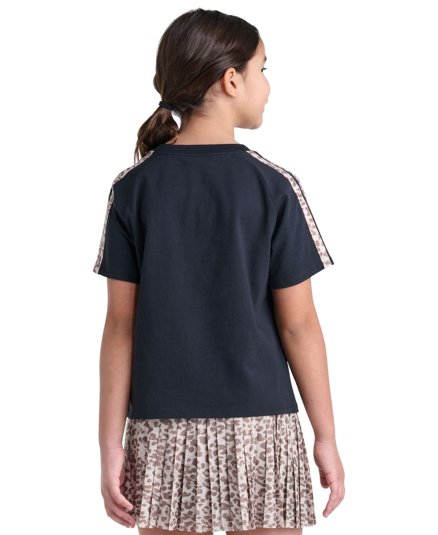 Girls' 8-16 Print 3-Stripe Short-Sleeve Raglan T-Shirt