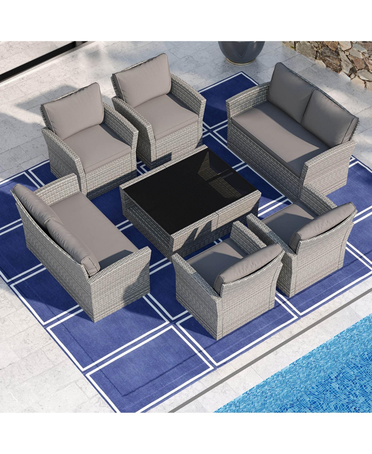 Costway Patio Furniture Set with 2 Rattan Chairs Loveseat Coffee Table Cushions