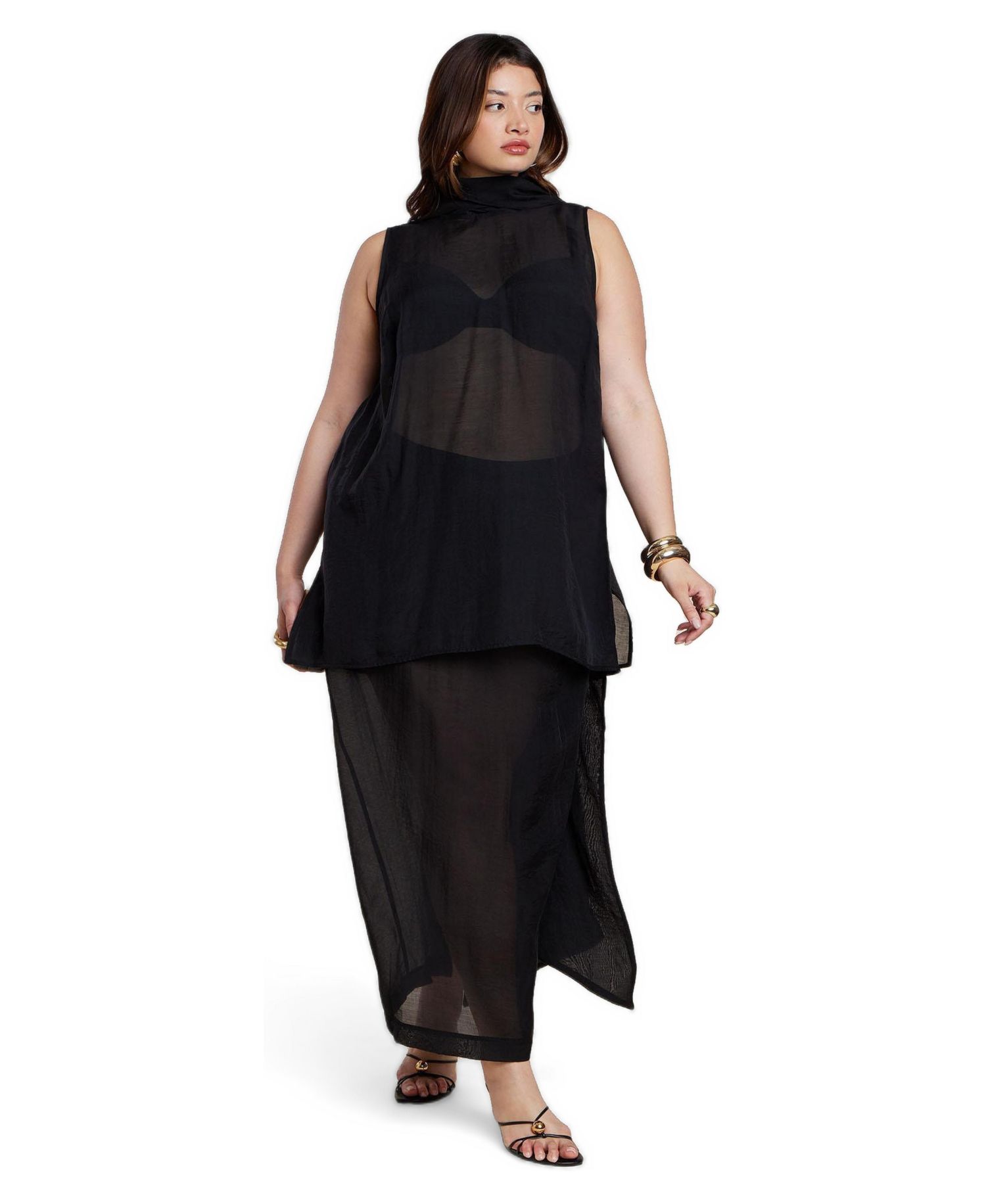 Women's Sheer Neck Tunic Top