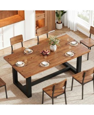 63" Farmhouse Rectangle Wood Kitchen Dining Table for 6 Peoples with Sturdy Geometric Legs