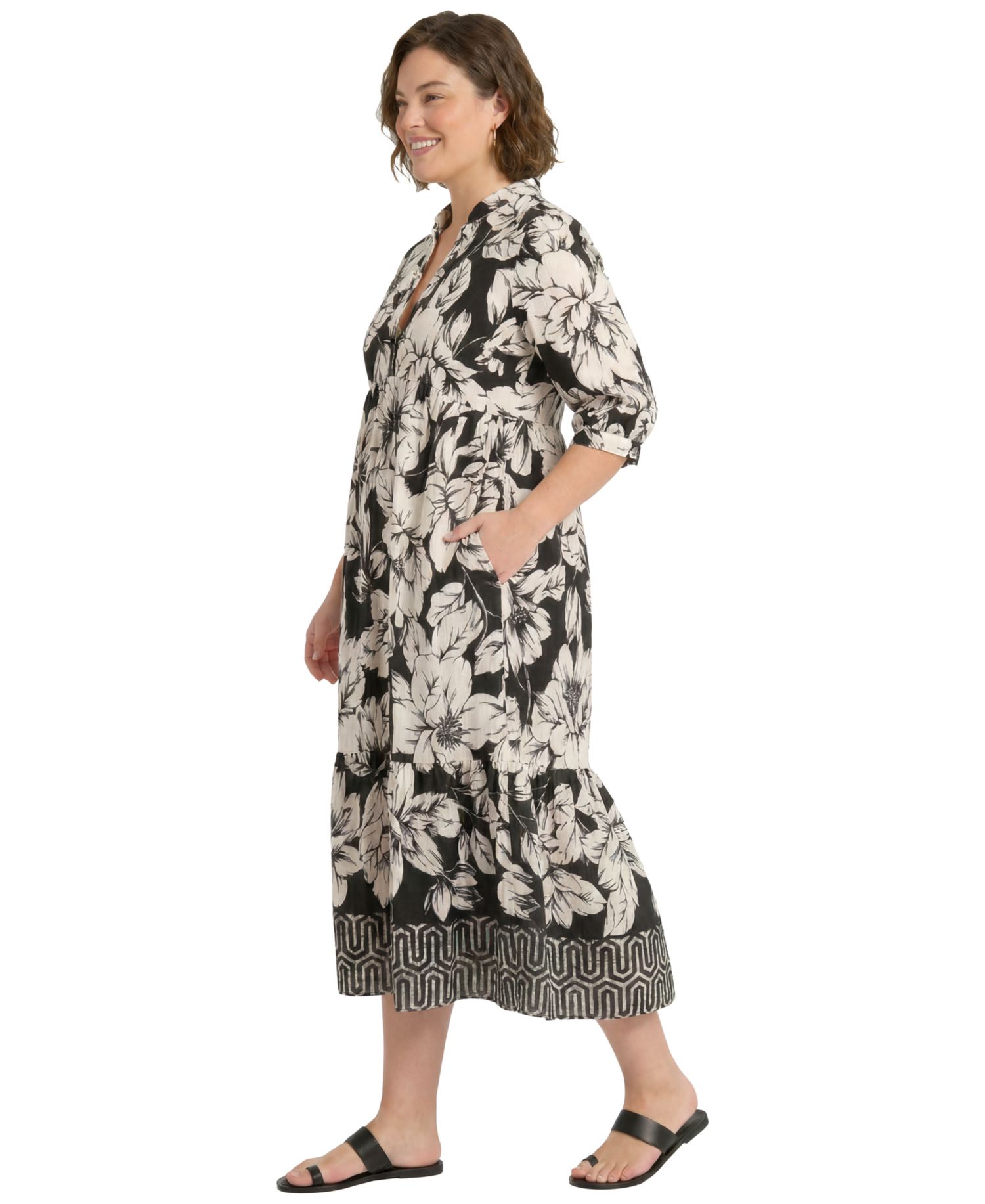 Plus Size Collared Placement Print Dress