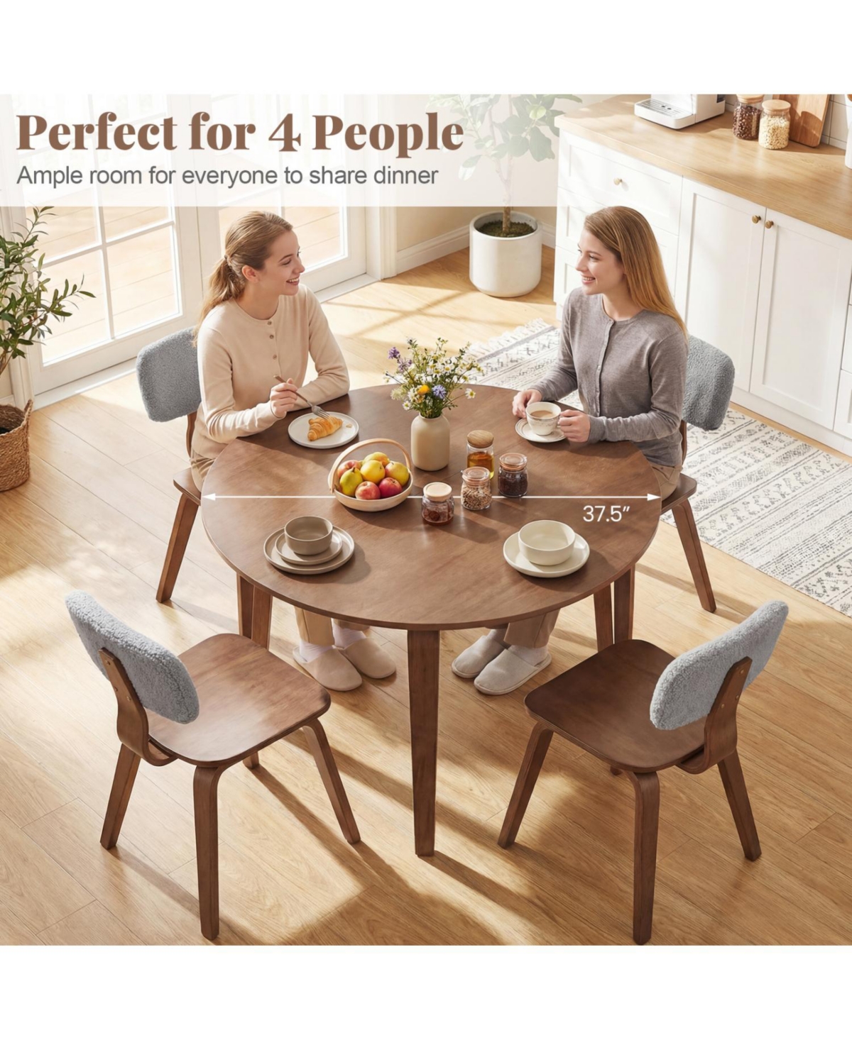 Slickblue Small Space Round Dining Table with Rubber Wood Legs for Home Use