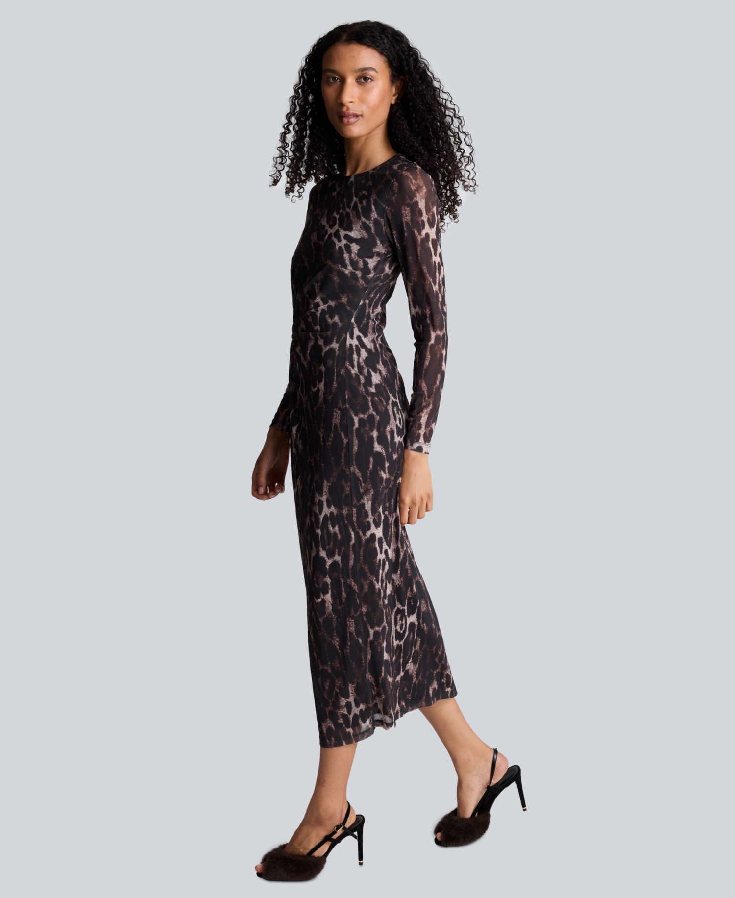 Women's Knot Front Long-Sleeve Midi Dress