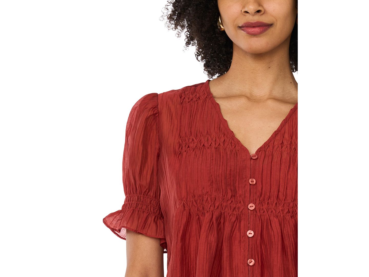 Женский топ Vince Camuto Pintuck Short-Sleeve Top, цвет: Ржавый — фото 3