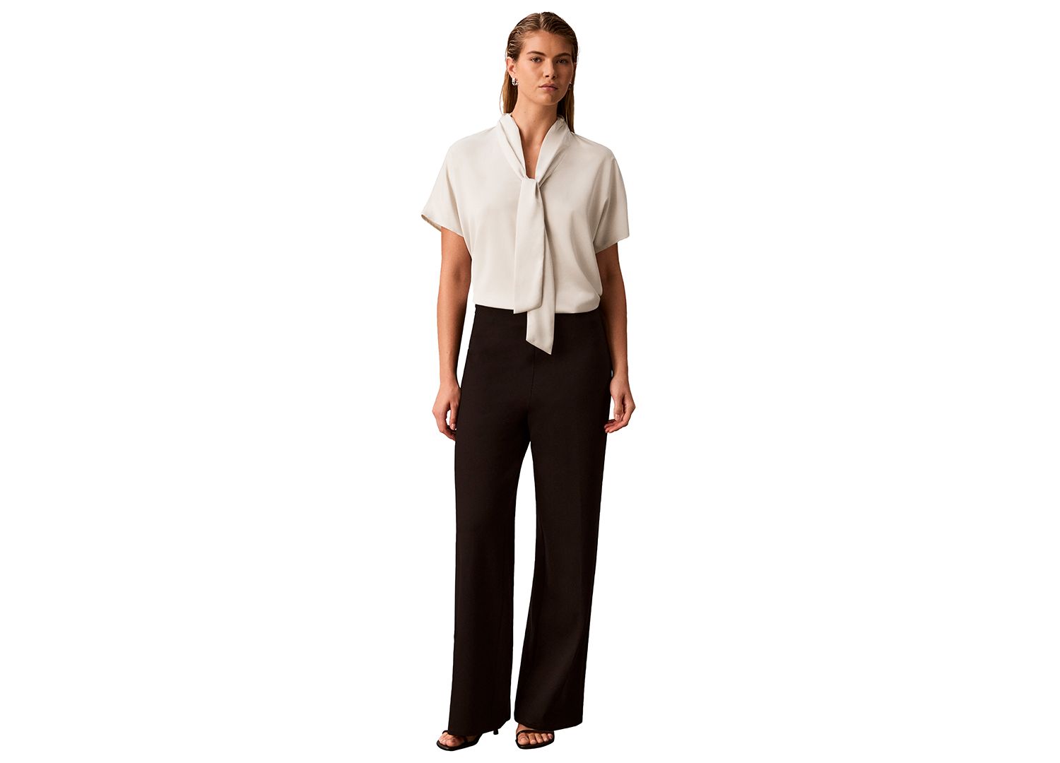 Women's Matte Satin Tie-Neck Blouse