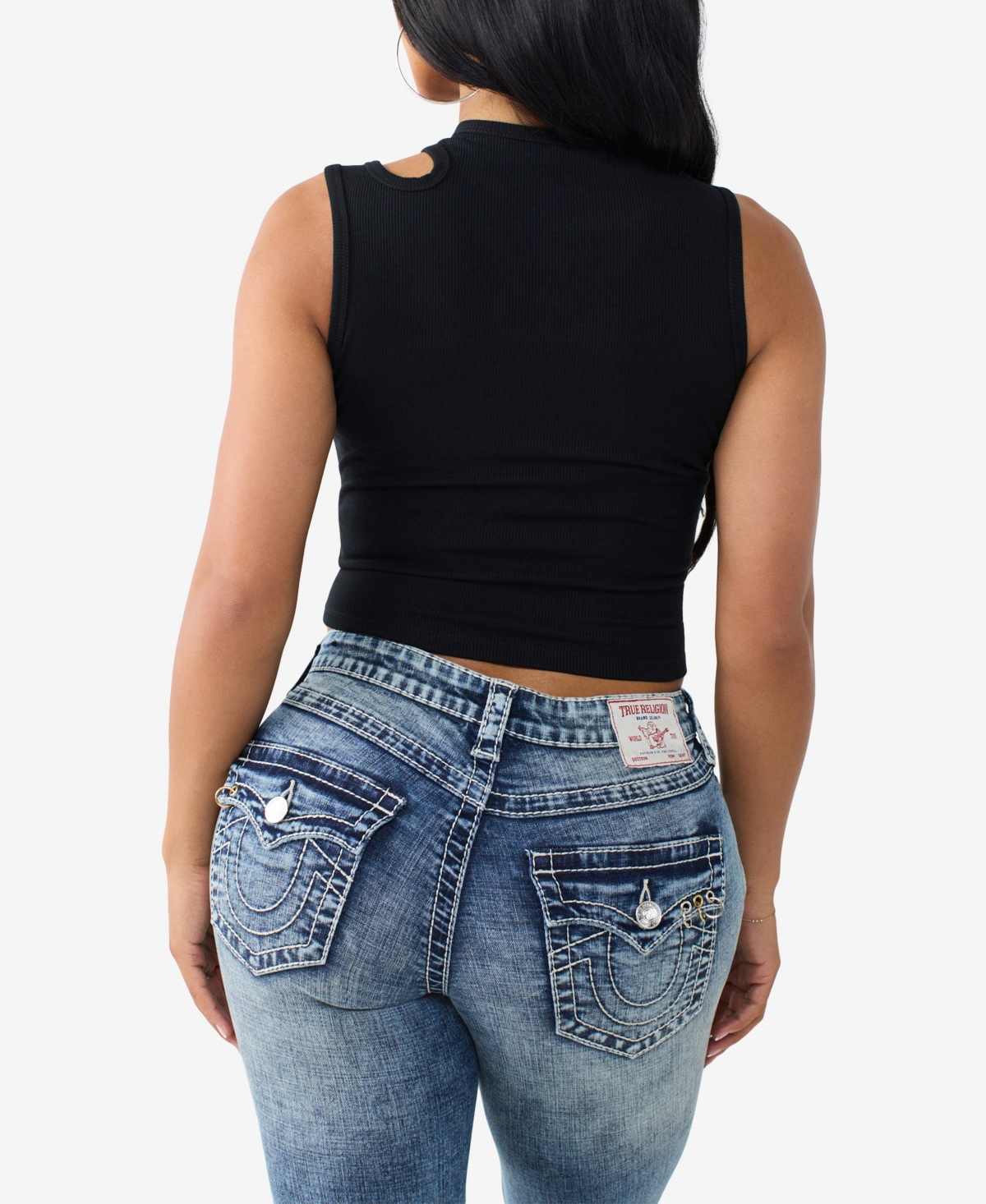 True Religion Women's Crystal Cut Out Rib Top