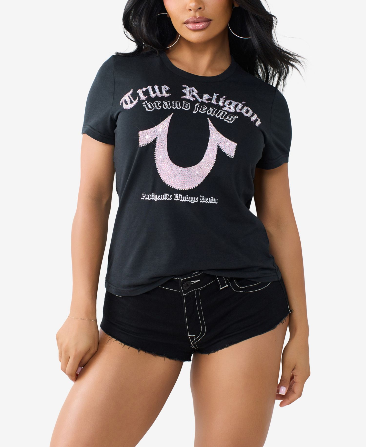 Women's Crystal Horseshoe Crew Neck T-Shirt