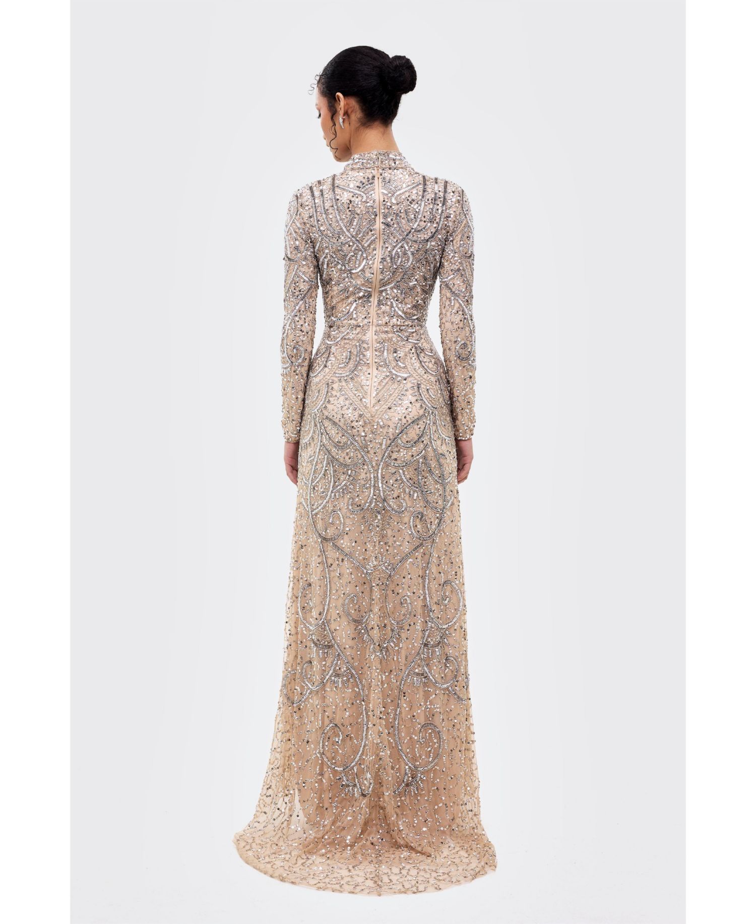 Women's Modest Cowl Embellished Sequins Maxi Dress