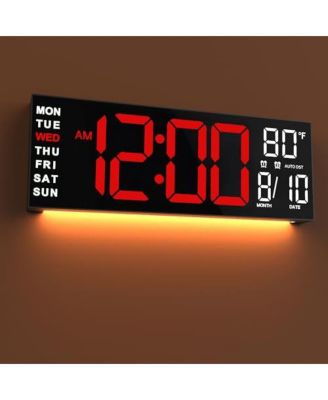 16 Inch Large Digital Wall Clock  8 RGB Colors Auto DST Temperature Night Light Countdown Timer Wall or Desktop Memory Backup