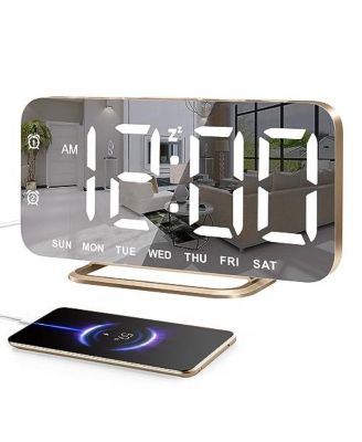Slim Mirror Alarm Clock   HD Mirror Display Dual Alarms 4 Brightness Levels (Off Included) 2 USB Charging Ports Stylish Gift