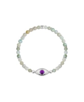 Jade Amethyst Silver Evil Eye Charm Bracelet