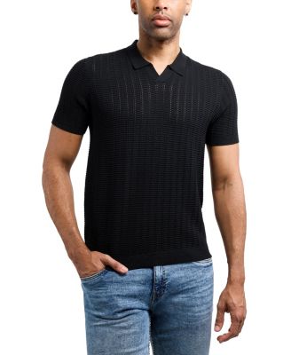 Men's Johnny Collar Textured Rib Rows Sweater Polo