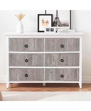 6-Drawer Fluted Dresser, Wide Wood Chest with Deep Storage