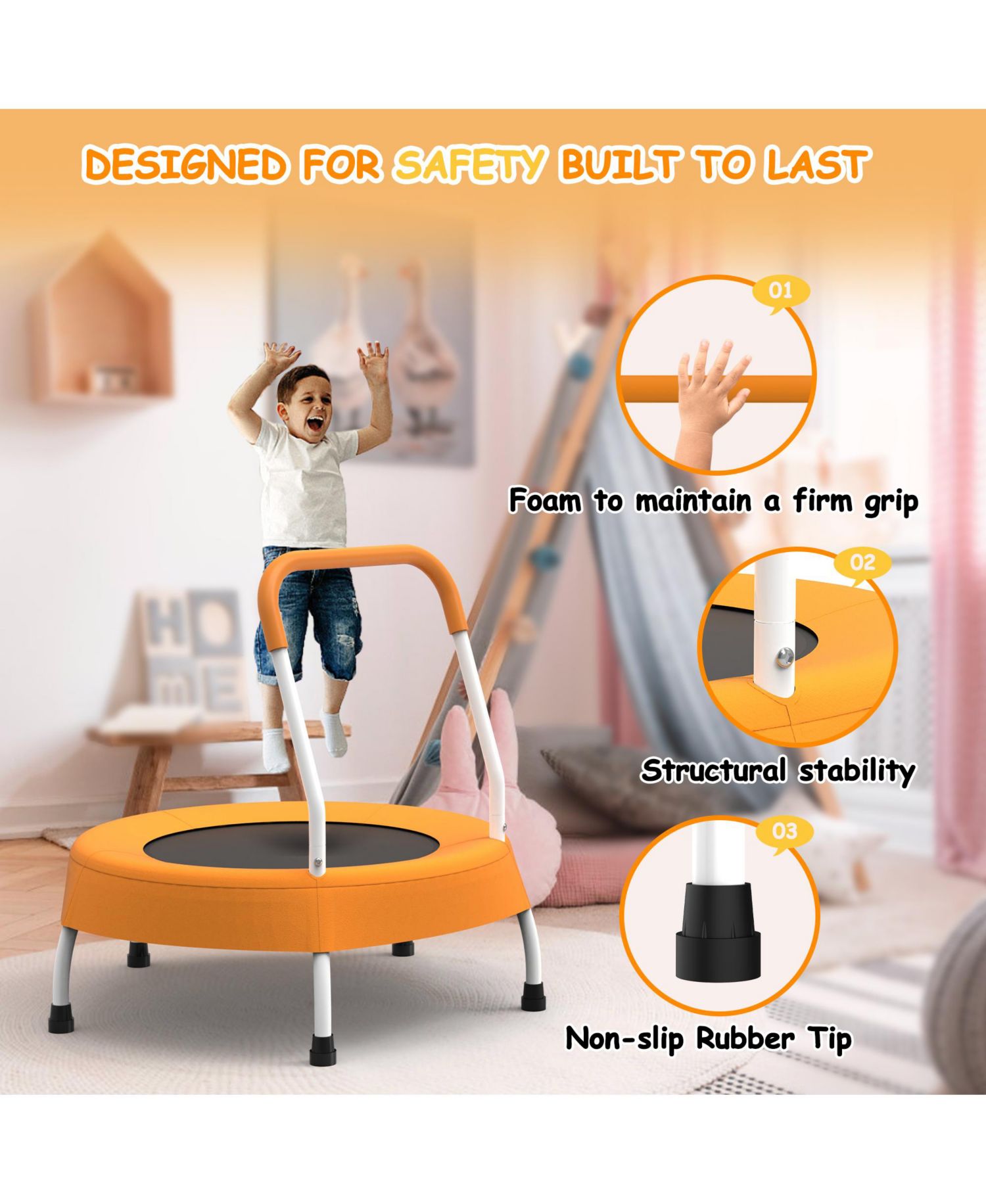 28-inch Toddler Trampoline for Kids 1 Year Plus with Handle, Baby Gifts for Boys and Girls, Indoor and Outdoor