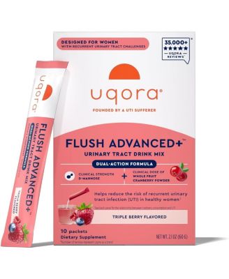 Flush Advanced+ - Helps Reduce Risk of Recurrent UTI - Cranberry, D-Mannose, Vitamin C, Vitamin B6 and Potassium - Triple Berry - 10 Packets