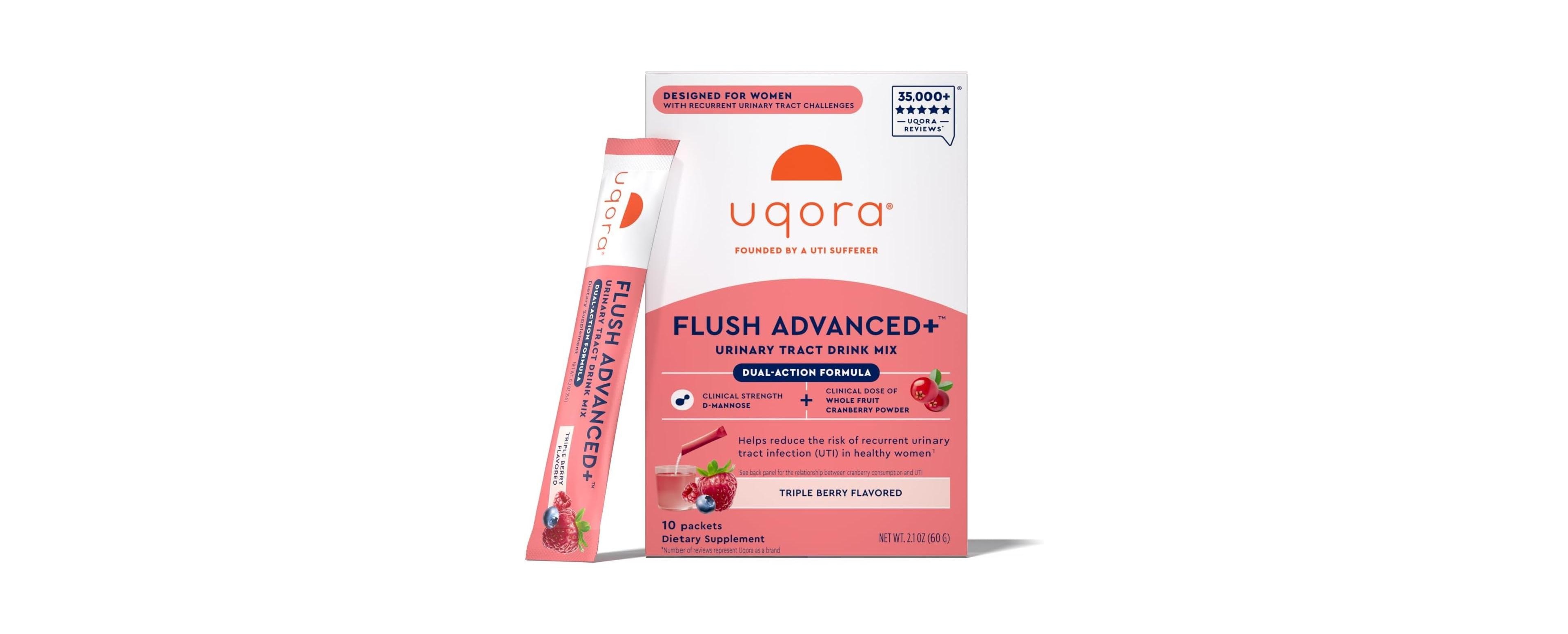 Uqora Flush Advanced+ - Helps Reduce Risk of Recurrent Uti - Cranberry, D-Mannose, Vitamin C, Vitamin B6 and Potassium - Triple Berry