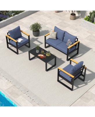 4-Piece Sofa Set with Coffee Table, Comfortable All-Weather Garden Furniture, Cushions, Modern Conversation Set for Backyard, Terrace