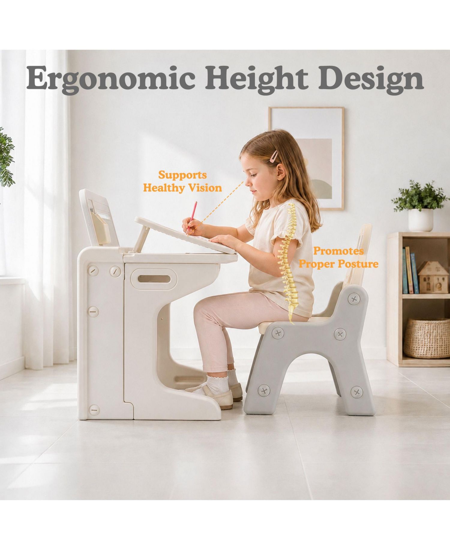 Kids Table and Chair Set, Activity Desk for Drawing, Reading, Building Blocks, and Play