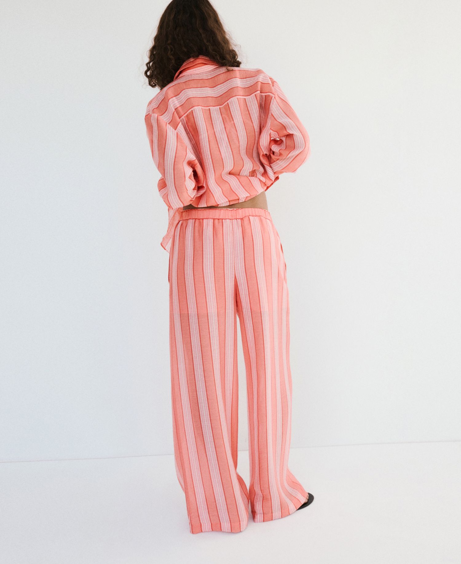Women's Straight Striped Linen-Lyocell-Blend Pants