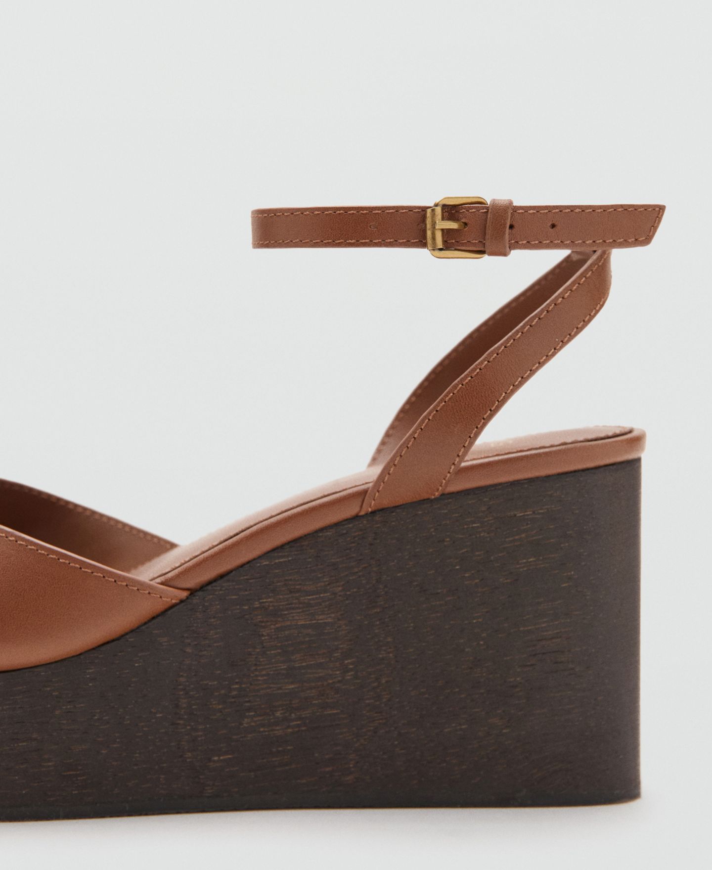 Женские сандалии MANGO Leather Wedge-Heel, цвет: Кожаный — фото 3