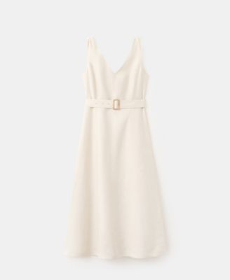 Women's Belt Linen Midi-Dress