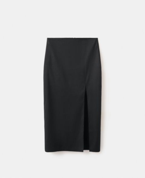 Женская юбка Mango Linen-Cotton-Blend Midi, цвет: Чёрный