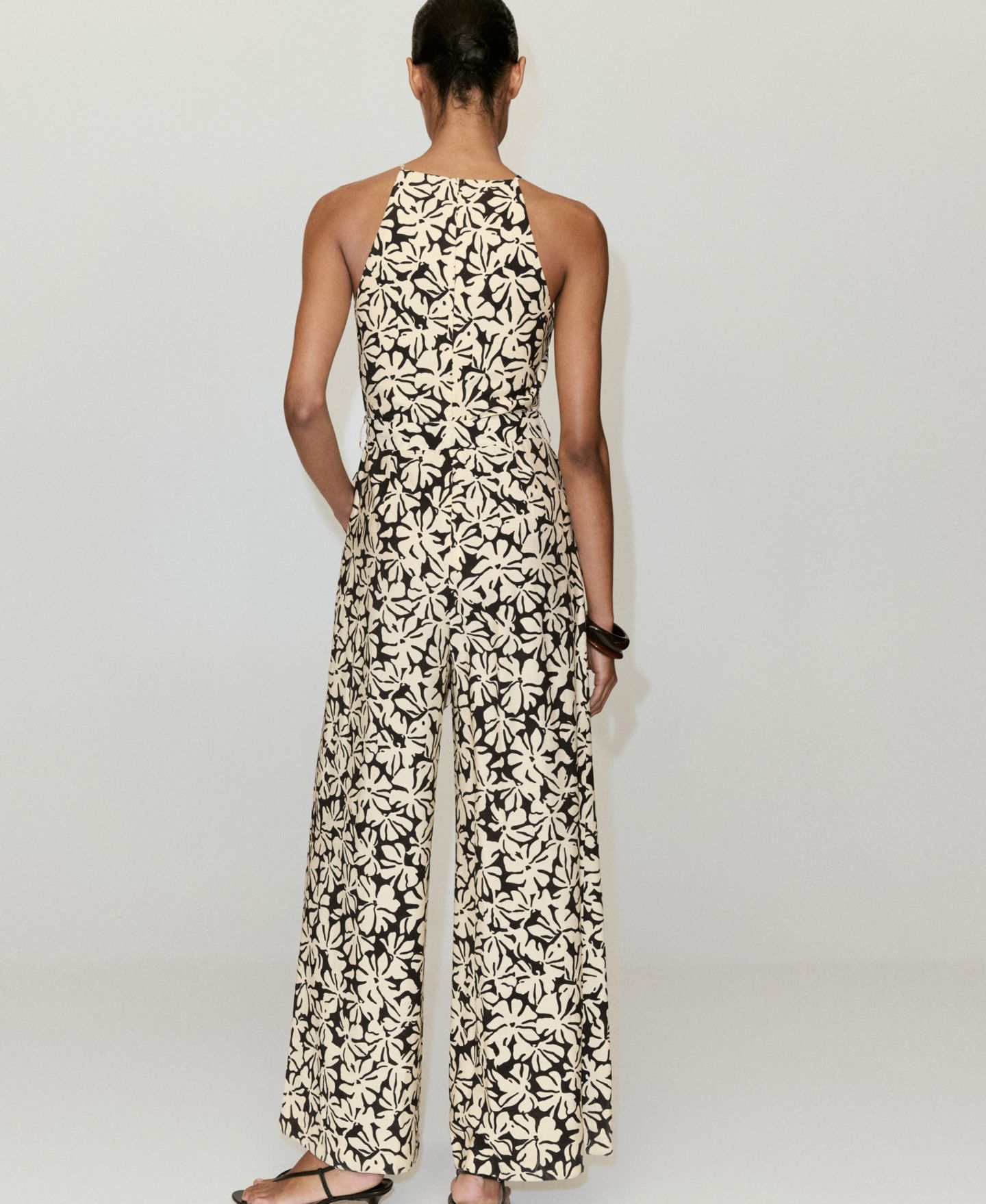 Женский комбинезон MANGO Belted Floral-Printed Jumpsuit, цвет: Чёрный — фото 3