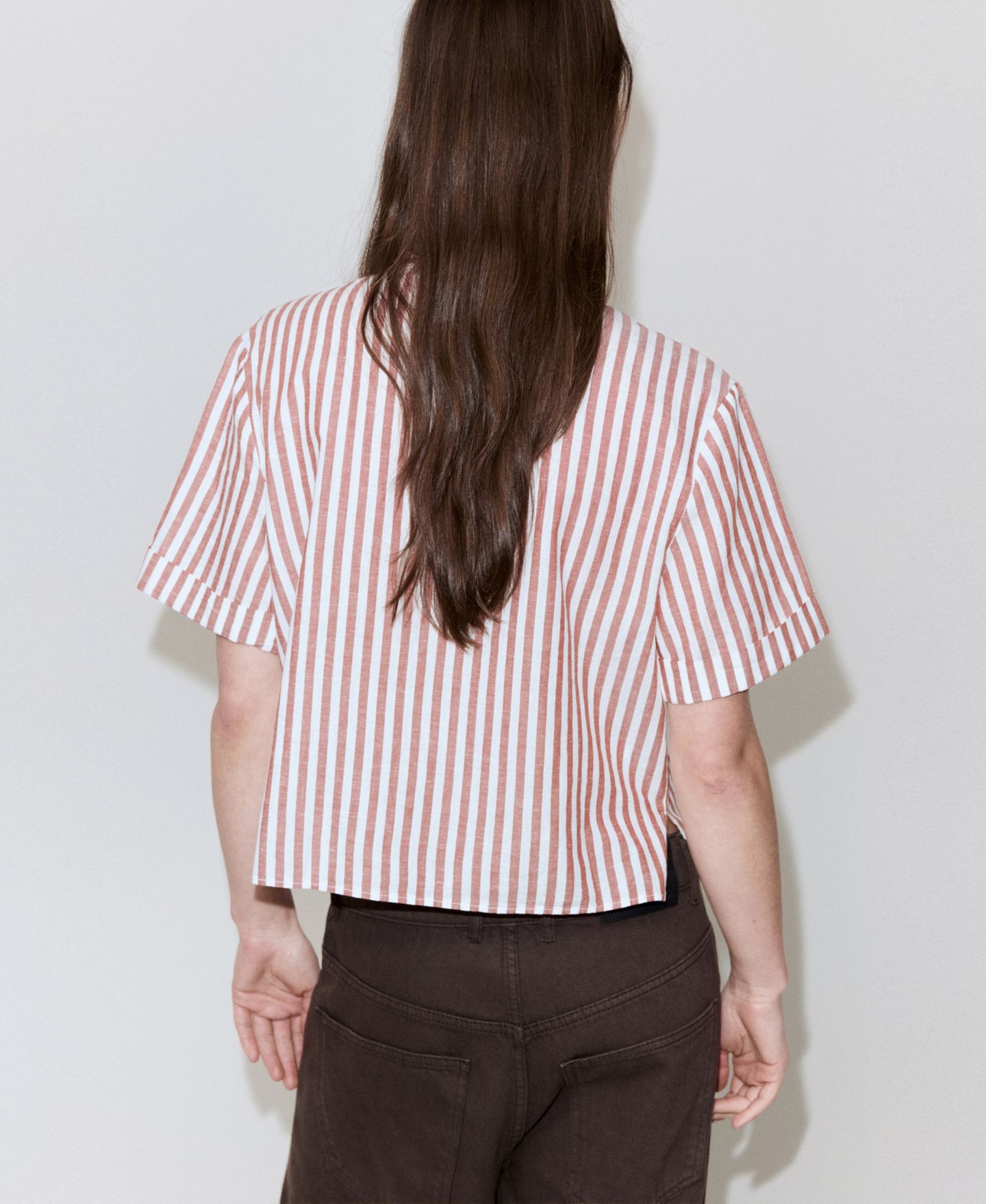 Женская рубашка Mango Striped Cotton Linen, цвет: Тёмно-бордовый — фото 3