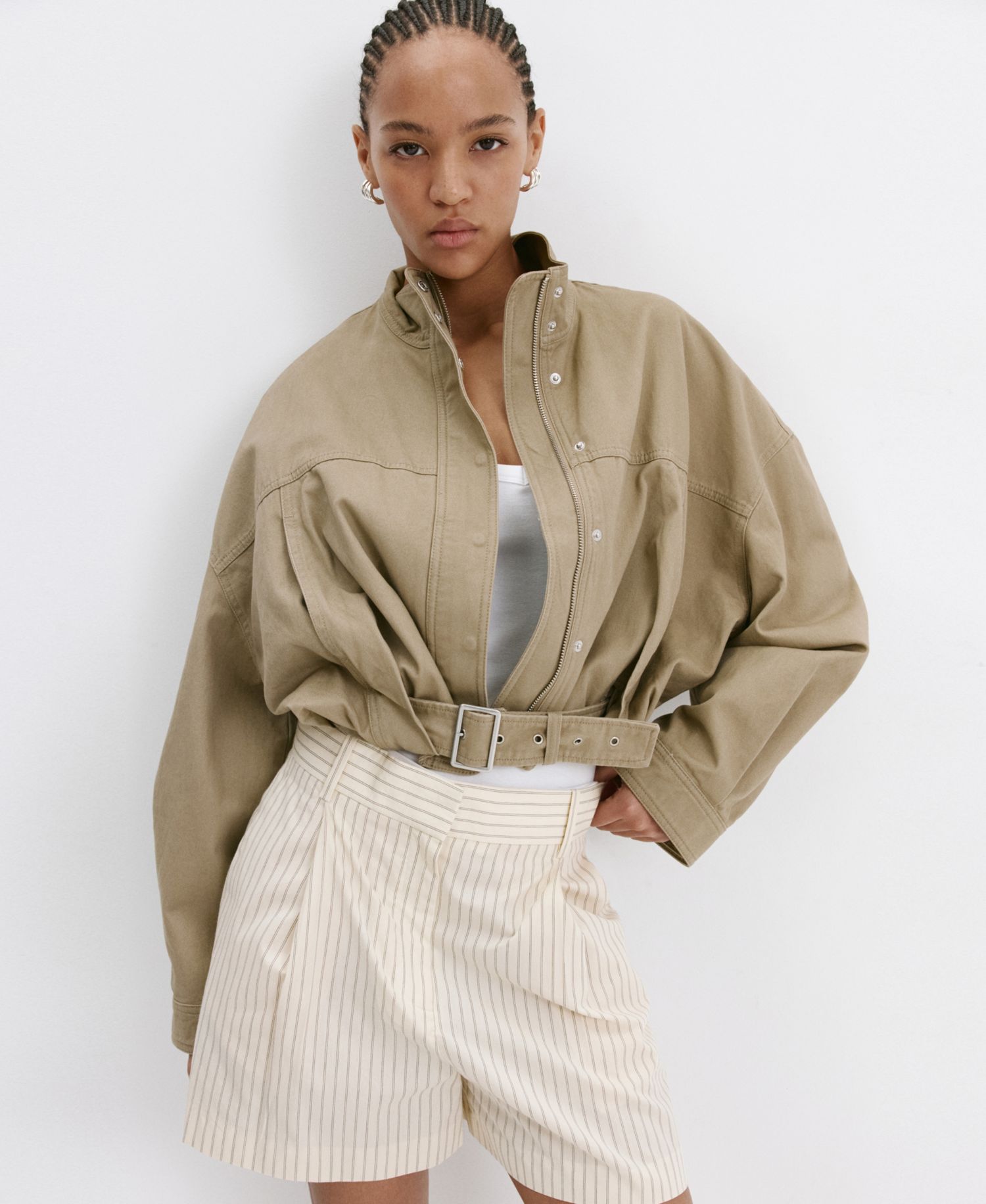 Women's Pinstripe Pleated Bermuda Shorts