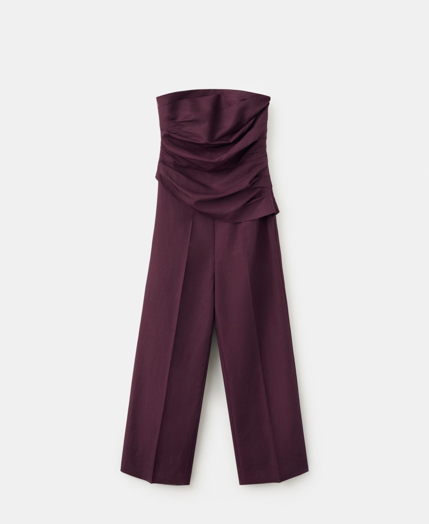 Женский комбинезон MANGO Strapless Linen Jumpsuit, цвет: Винный — фото 1