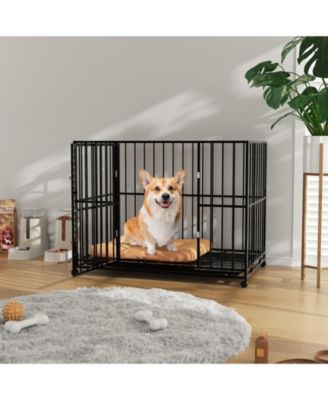Heavy Duty Dog Crate for Large Breeds, Steel Kennel with Locking Wheels, Chew-Resistant and Easy-Clean Removable Tray.
