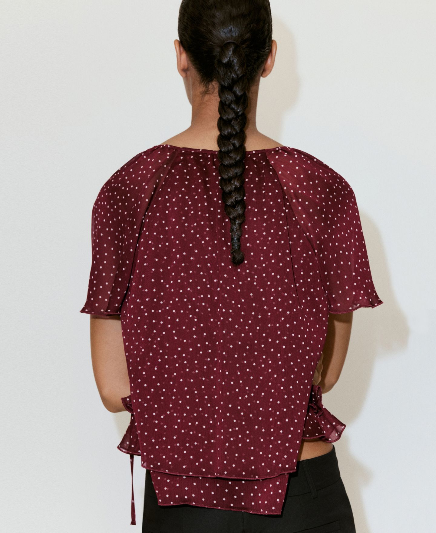 Женская блузка Mango Bow Polka-Dot, цвет: Тёмно-бордовый — фото 3