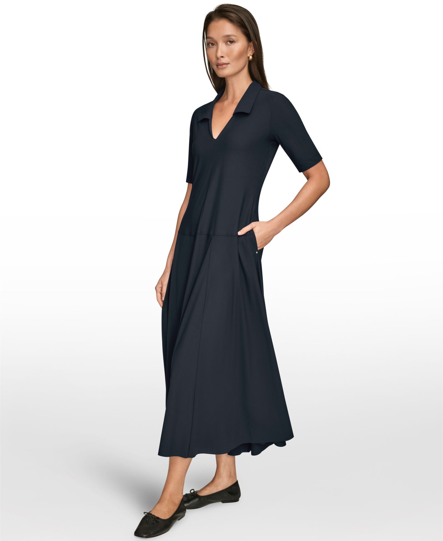 Women's 4-way Stretch Knit Elbow-Sleeve Polo Dress
