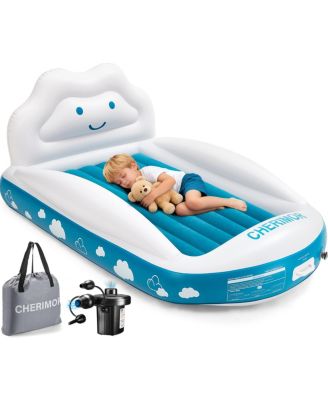 Toddler Travel Air Mattress Bed with Safety Bumpers and Electric Pump, 330-lb Capacity Portable Bed
