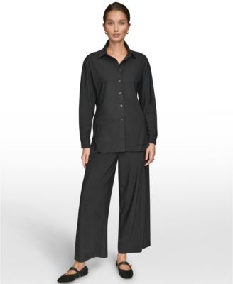 Women's Long-Sleeve Button-Down Shirt and Mid-Rise Ankle Pants