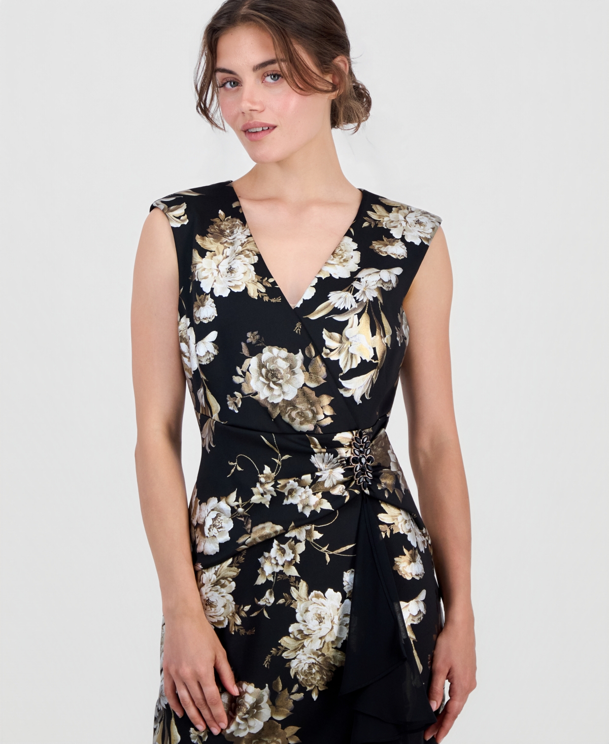 Connected Petite Floral Ruffle Maxi Dress