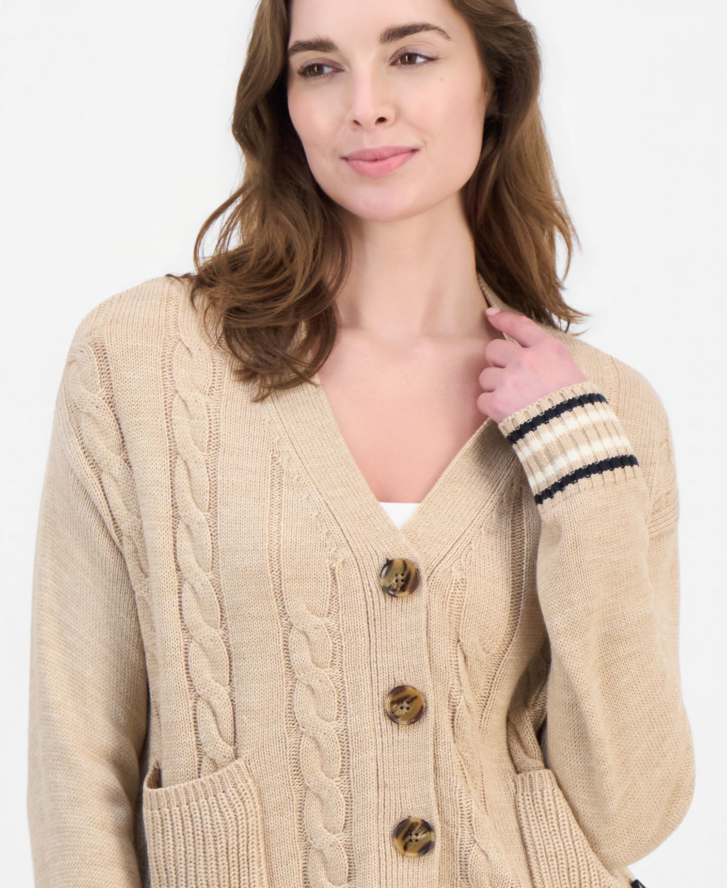Women's Cable-Front V-Neck Cardigan