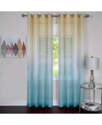 2 Piece Ombre Summery Sheer Grommet Top Curtain Panels
