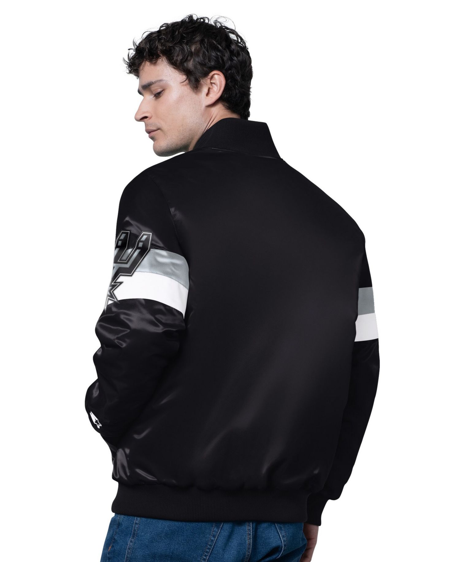 Men's Black San Antonio Spurs Triple Option Varsity Full-Snap Satin Jacket