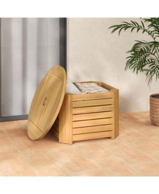 2-in-1 Outdoor Side Table with Storage Acacia Wood Slatted Coffee Table