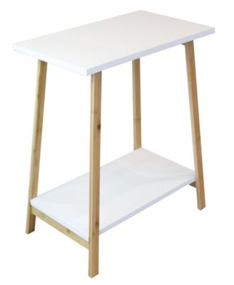 22" Bamboo Wood Rectangle 2-Tier Narrow Recliner Table