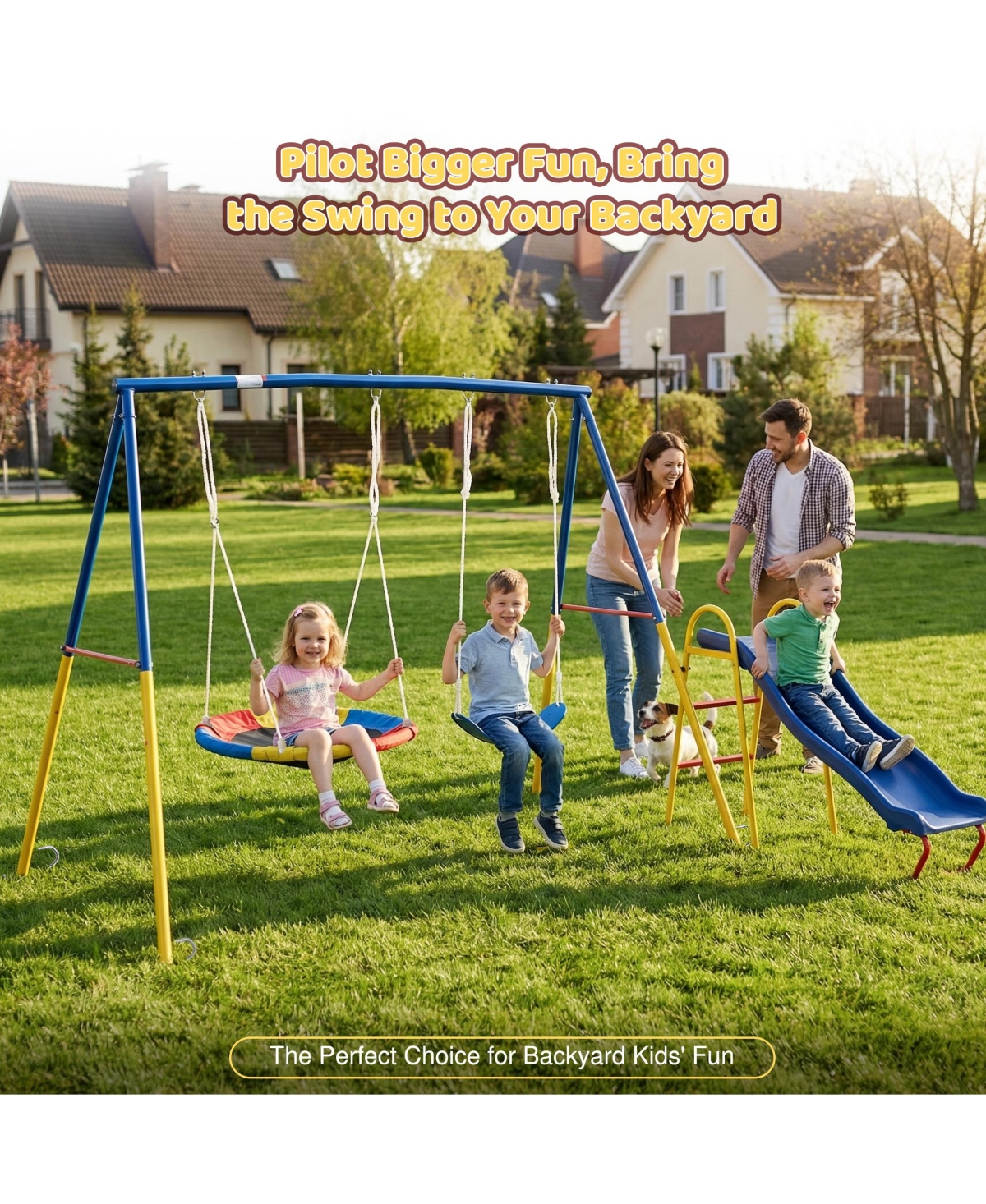 Zeny Swing Sets for Backyard with Kids Slide Outdoor Heavy-Duty Metal Playset 3 in 1 Swing Set with Slide
