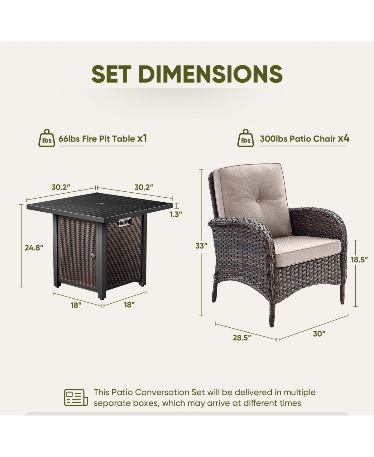 Pocassy Rattan Furniture Set with Fire Pit Table Sectional Sofas All Weather Wicker Conversation for Garden Backyard