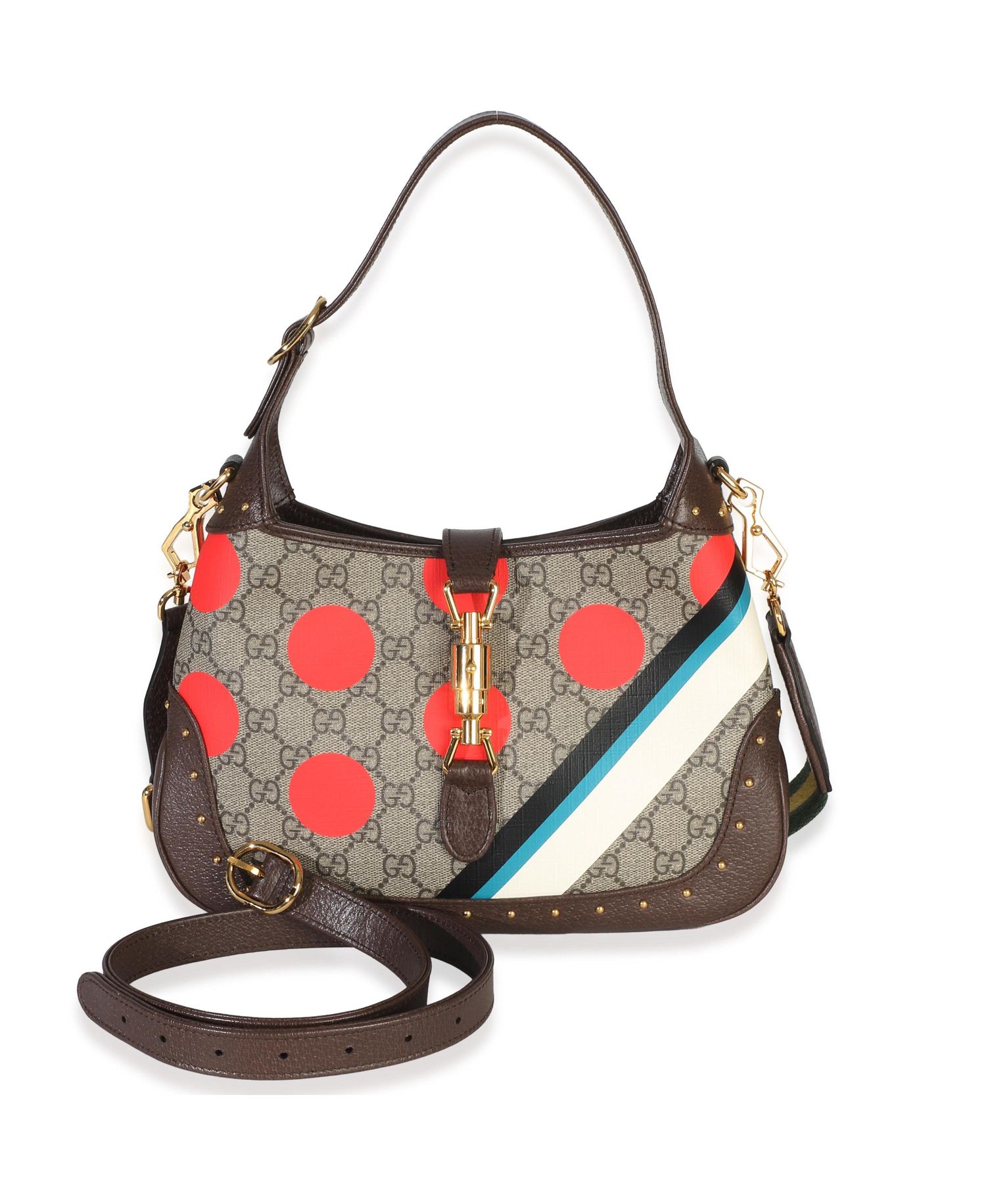 Beige GG Supreme Monogram Canvas Web Geometric Studded Small Jackie 1961 H