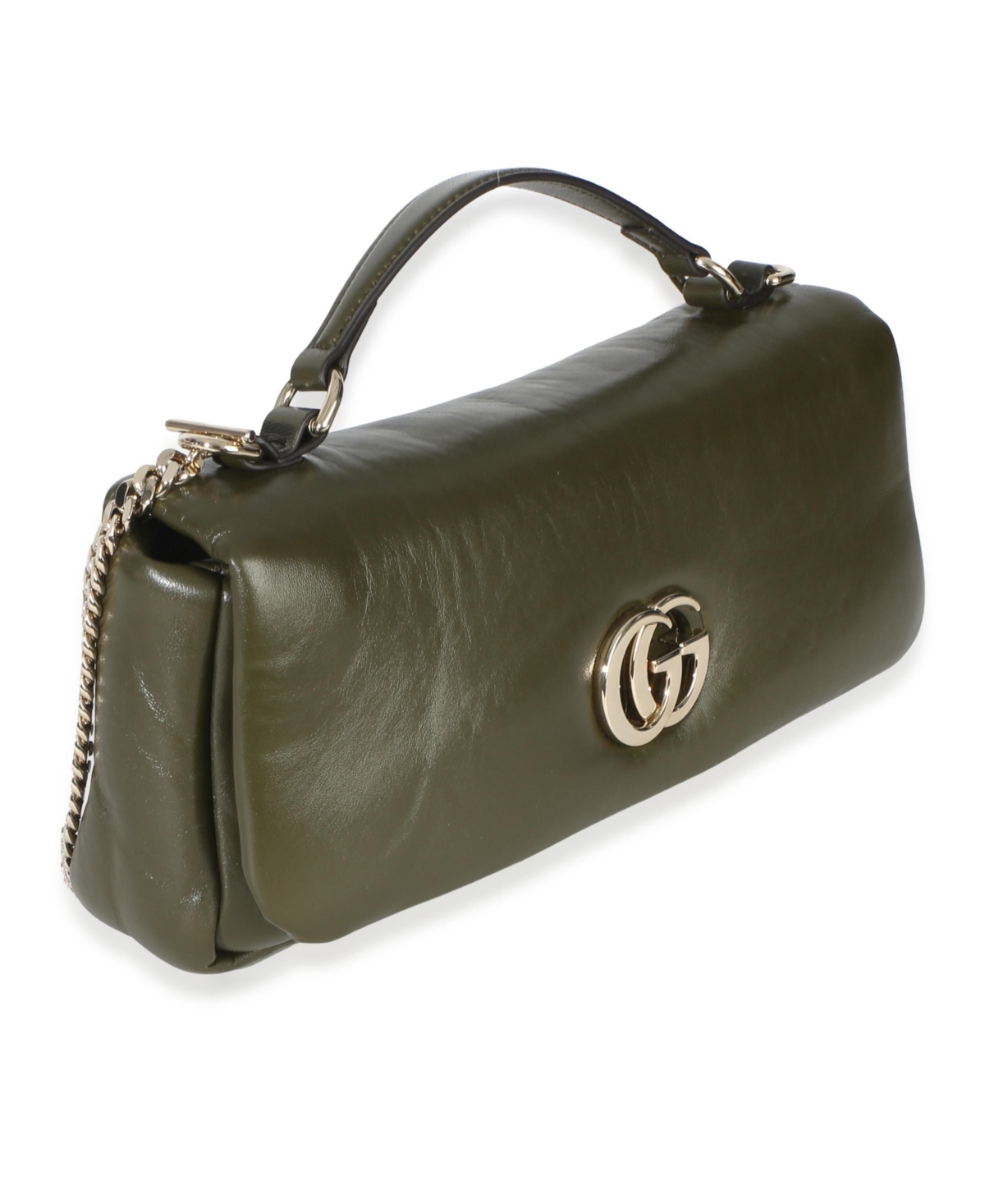 Pre-Owned Gucci Green Lambskin Gg Milano Small Top Handle Shoulder Bag