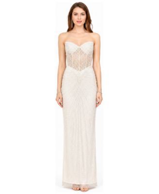 Women's Embellished Strapless Gown with Slit