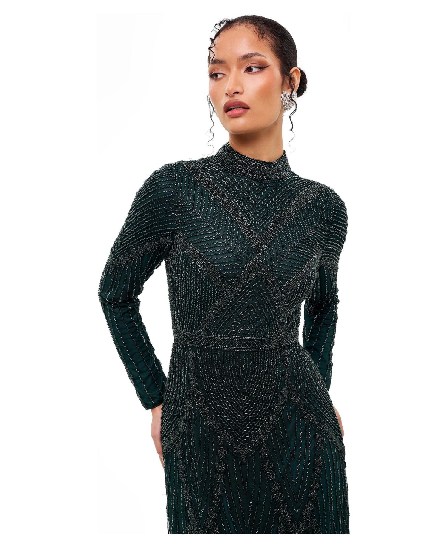 Women's Modest Abstract Embellished Sequin Maxi Dress