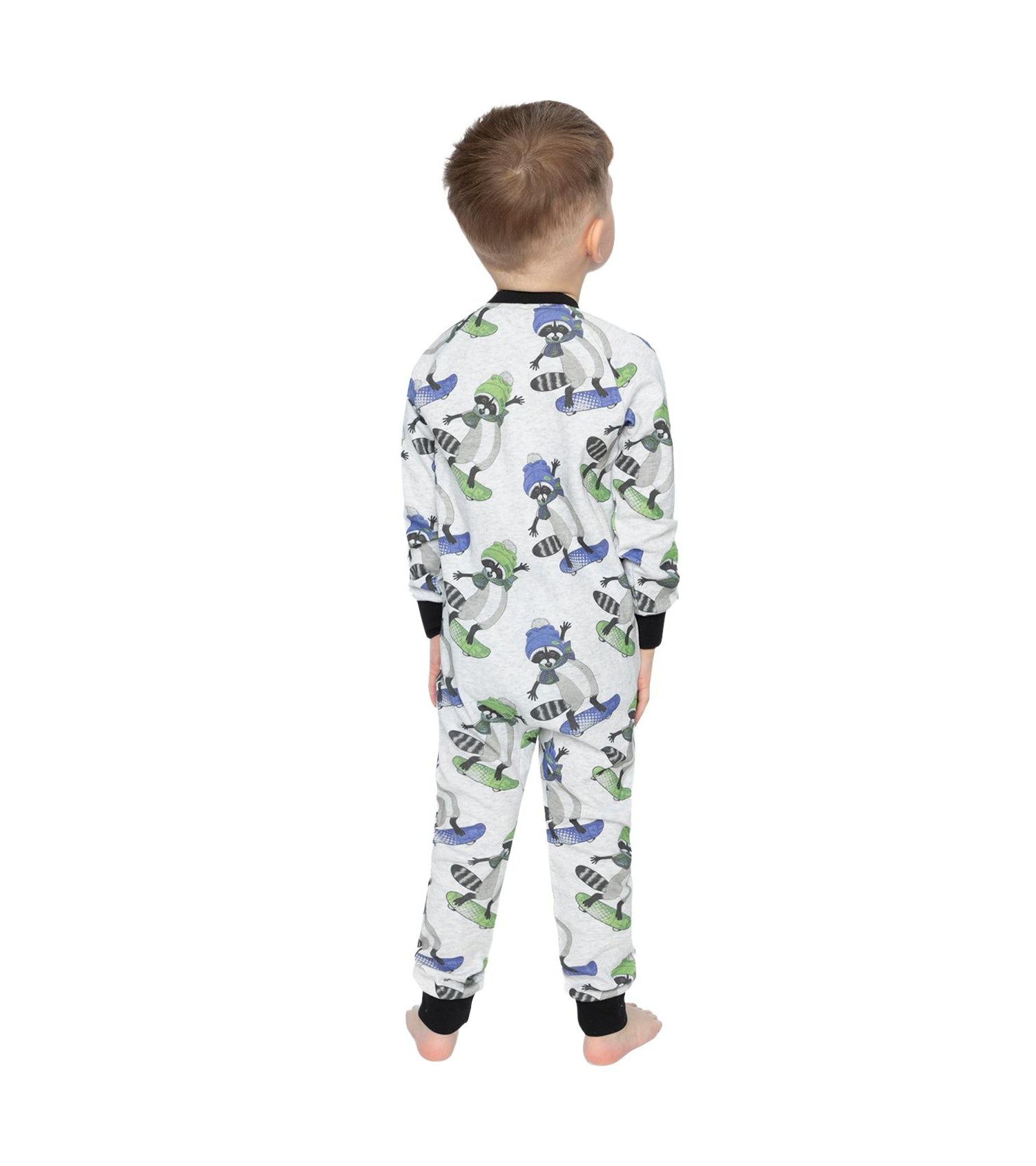 Little Boys 6-12 Cotton One Piece Pajama Beige Raccoon Print