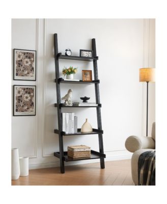 5-Shelf Ladder Bookcase with Multi-Depth Shelves and Side Barriers