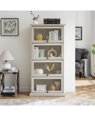 4-Tier Tempered Glass Display Cabinet Flip-Up Door Household Collectible Toy Book Storage Showcase Cabinet